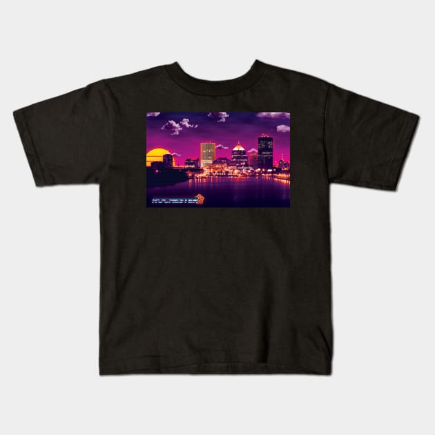 Neon Rochester Kids T-Shirt by patrickkingart